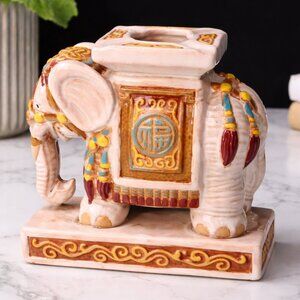 VTG Wen Hing Asian Elephant Ceramic Planter / Ashtray – Glazed Multicolor Decor